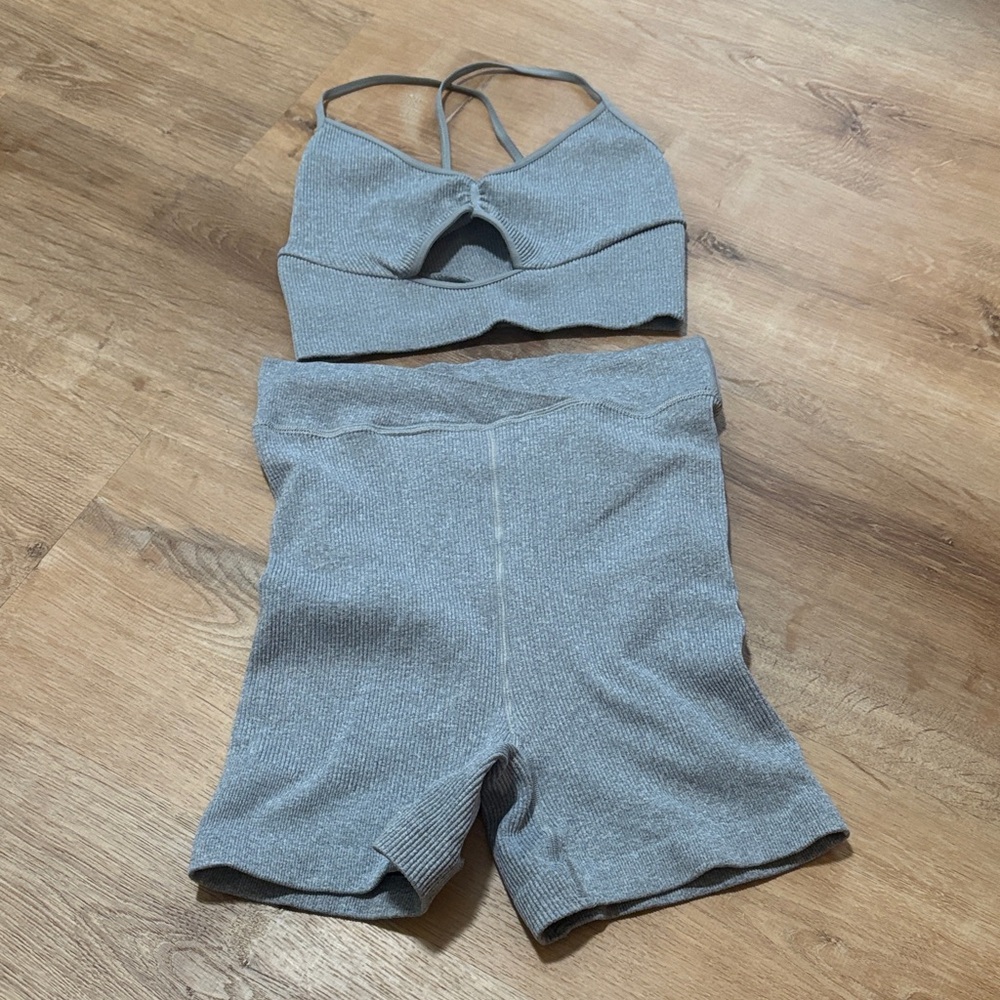 FP Movement by Free People Heather Gray Ribbed Bike Shorts